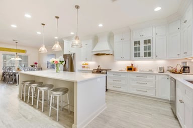 Modern kitchen with white cabinets and island